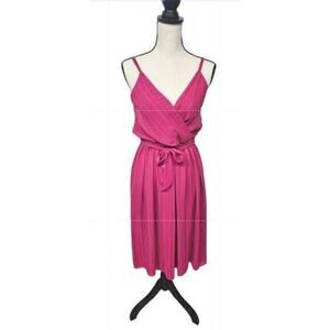 Vintage 60s 70s Faux Wrap‎ Dainty Slip Dress Sz 6 Hot Pink Midi Fairy Coquette